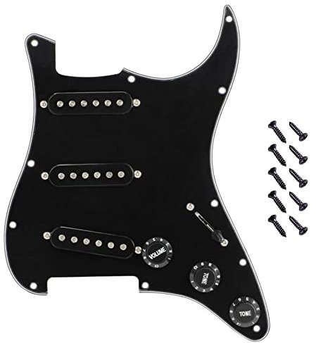 Jiayouy Plaque arrière de pickguard pré-câblée SSS 3 plis avec micro à bobine unique pour guitares électriques de style Stratocaster vintage Noir