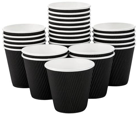 EcoWise 8Oz Disposable Coffee Cups - Pack of 100 Black Triple Wall Insulated Coffee Cups - Takeaway Kraft Paper Ripple Cups for Hot and Cold Drinks (100, 8 Oz)