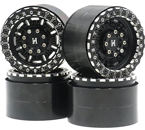 Hobbysoul 4 Stück RC Aluminium Force 2.2 Beadlock Felgen Sechskant 12 mm Schwarz Farbe Gewicht ca. 160 g/Stück passend für RC 2.2 Mud Crawler Reifen