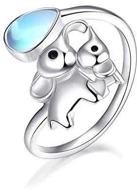 KINGWHYTE Mondstein Ring 925 Sterling Silber Elefanten Ring Verstellbarer Offener Ring Schmuck Geschenk für Frauen Mädchen Freund