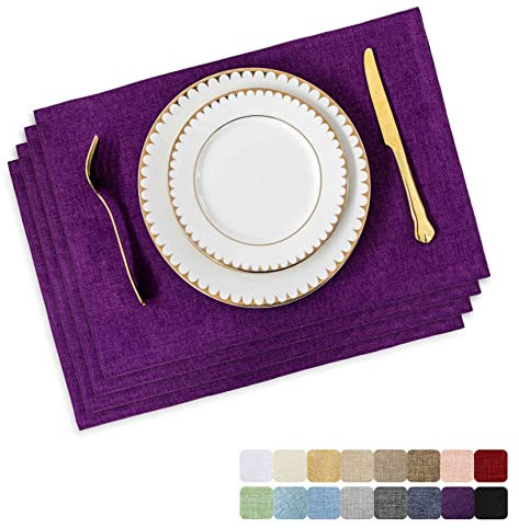 Home Brilliant Place Mats Set of 4 Purple, Heat Resistant Dining Table Placemats, Durable Easy Clean Dining/Kitchen Table Mats, 33 x 48 cm, 4 Pcs, Purple