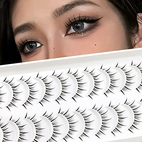 Cils Anime avec bande claire Cils Manga Look Naturel 13mm Spiky Cils Anime 10 Paires Cosplay Faux cils japonais coréens asiatiques naturels par Obeyalash