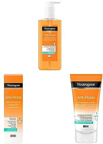 Neutrogena Anti-Pickel Set mit Waschgel (200 ml), 2in1 Reinigung & Maske (150 ml) & SOS Soforthilfe-Gel (15 ml)