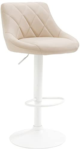 CLP Barhocker Lazio Mit Kunstlederbezug I Drehbarer Thekenhocker Mit Fußstütze I Höhenverstellbarer Barstuhl Mit Trompetenfuß, Farbe:Creme, Gestell Farbe:weiß