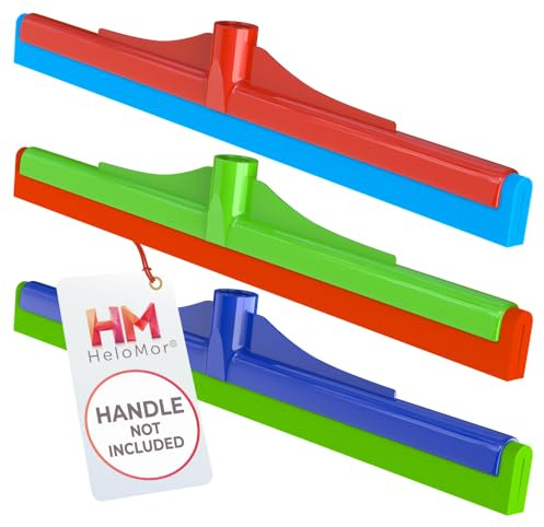 HeloMorSqueegee Broom Scrubbing Brush with Telescopic Long Handle for Garage, Patio, Deck, Tile and Shower (16 Inch (3 Pack))