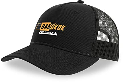 Maikomanija Bangkok Thailand Tourismus City Baumwolle Trucker Cap Curved Visor Netback Hat Atmungsaktives Mesh Sport Top, Schwarz , One size