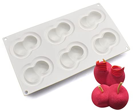 mostsom Silikonform für Dessert, Silikon-Kuchenform zum Backen, Fondantform, Obstform, Zucker, Süßigkeiten, Gelee, Backgeschirr, Pralinenform (Doppelkirsche F_29,7 x 17,4 x 4,4 cm)