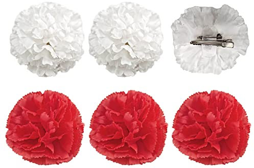 Carnavalife Flor Flamenca Clavel Chulapa Accesorios Flamenca Niña Flores Para el Pelo Flamenca Mujer para Feria de Abril Flamenco Sevillana Chulapa y Baile (PACK 6 CLAVEL, ROJO BLANCO PINZA)