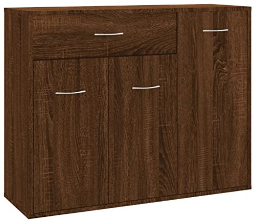 vidaXL Minimalist Sideboard Brown Oak, Modern Style Engineered Wood - Spacious Storage Space with 1 Large drawer & 3 Doors for Livingroom, Bedroom, Hallway