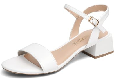 DREAM PAIRS Women's Heeled Sandals - Classic Comfort | Faux sheepskin PU upper, anti-slip outsole, roomy round toe, 1.57 chunky heel, timeless strap design