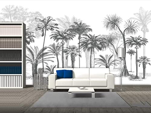 Papier Peint Panoramique Cocotier Noir Et Blanc Jungle Moderne Papier Peint 3D Intissé Décoration Murale