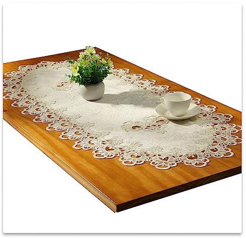 Spitze Oval Tischläufer Gestickte Tischdecke Spitze Deckchen Deckchen Oval Decke Handtuch Für Wohnzimmer Schrank Couchtisch, 50x110cm, Weiß