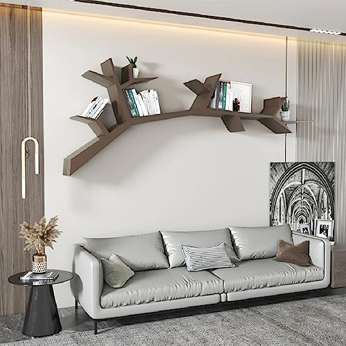 Scaffale decorativo a forma di albero fissato al muro, mensola a muro in legno, mensole galleggianti, sfondo del divano, sfondo della parete della TV ( Color : Walnut , Dimensione : 15CM_150CM )