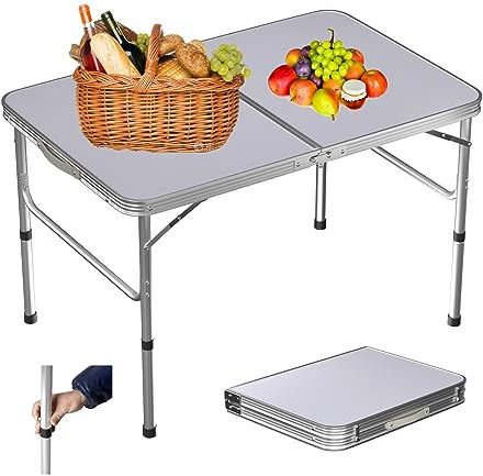 Huini Klappbarer Multifunktionstisch Mehrzwecktisch Campingtisch Klapptisch Markttisch höhenverstellbarer Beistelltisch Picknicktisch zum Campen im Garten für Festivalls Märkte (90x60x37/67cm)