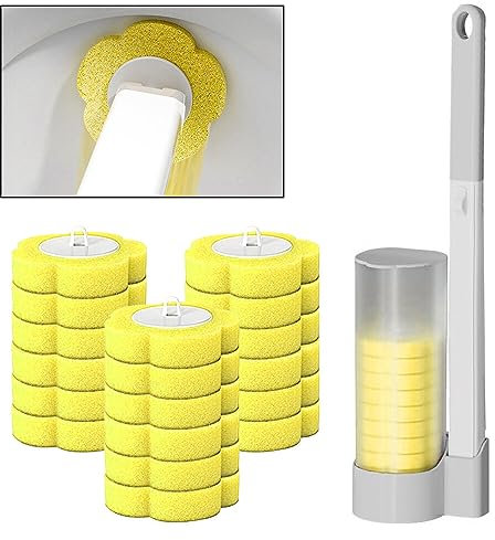 XPJBKC Einweg Toilettenbürste, Erdbeerblase Toilettenbürste zum Einmalgebrauch, Einweg Klobürste mit Abnehmbar Halter, 18 Schwamm Bürstenkopf Nachfüllkopf (Zitrone)