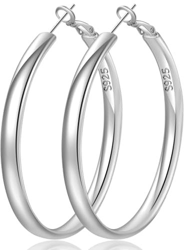 LOUMILEO Creolen Silber 925 Groß Ohrringe Silber Creolen für Damen Hypoallergen Groß Creolen Silber Leichte 5mm Breit Silber Creolen für Damen 30mm