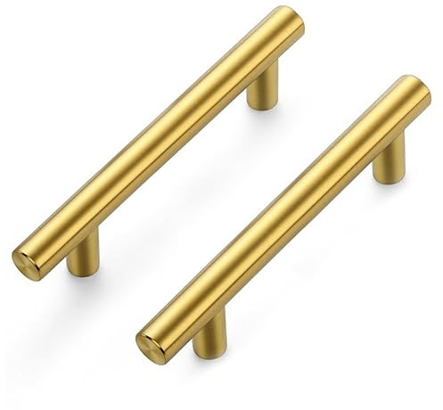 Ravinte 10 Stück Gold Möbelgriffe T Bar Griffe für Küchenschränke 76mm Lochzentrum Schrankgriffe Griffe Rostfreier Edelstahl Möbel Türgriffe