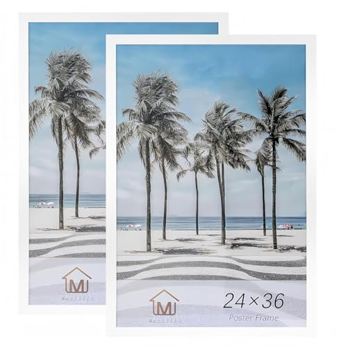 Muzilife Posterrahmen, 61 x 91 cm, Weiß, 2 Stück, Holzwerkstoff, Filmposter, Fotorahmen für horizontale oder vertikale Poster, Bilderrahmen mit HD-Plexiglas-Abdeckung und Befestigungsmaterial zum