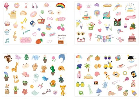 HIYQIN 4 Sheets DIY Stickers - Cute Cartoon Instax Photo Frame Stickers Compatible with Fujifilm Instax Mini 12/11/ 9/8/ 70/26/ 90 EVO Camera Film