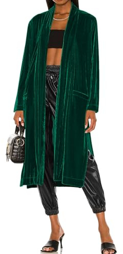 R.Vivimos Autunno Inverno Donne Velluto Giacche Manica Lunga Loose Fit Giacca Calda Casual Lungo Cardigan Con Divisione Laterale(S,Verde Scuro)