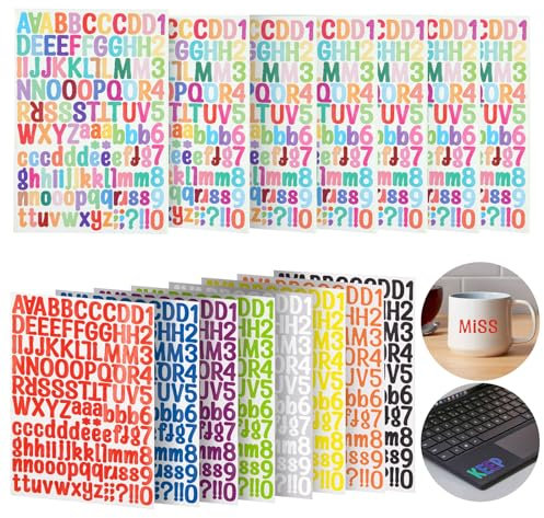 Behiruch 1890 Stück Buchstaben Sticker, 15 Blätter Buchstaben Aufkleber, Bunte Buchstaben zum Aufkleben, Klebebuchstaben Wetterfest, Selbstklebende Buchstaben, für DIY Scrapbooking, Dekorationskunst