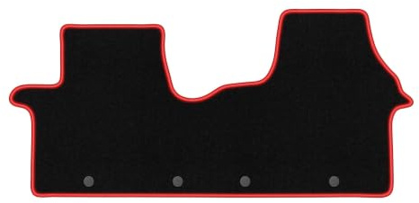 Velours-Fußmatten passend für Renault Trafic III 2016-, Schwarz-Rot, CARLUX | passend für einteilig; Velours-Teppich (Polypropylen), ca. 6,5 mm; rutschfest, runde Befestigungen (Typ RN)