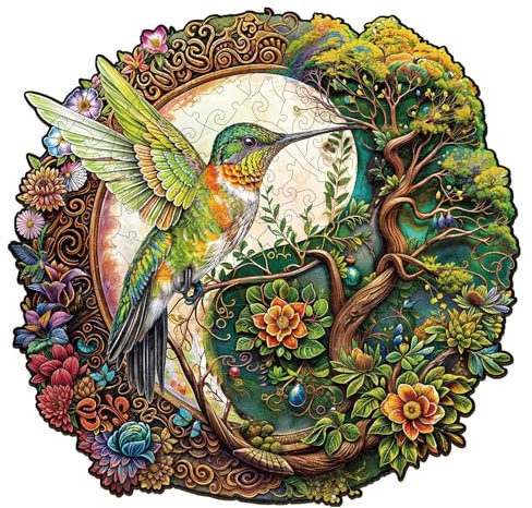 Holzpuzzle Erwachsene, 34x33cm Kolibri Holzpuzzle für Erwachsene, Holz Puzzle Erwachsen, Unregelmäßige Einzigartige Puzzle, Holz Puzzle Mit Holzbox (Yin Yang Kolibri 1-300stk)