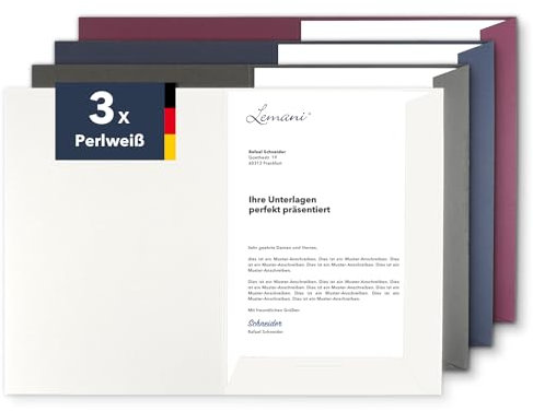 Präsentationsmappe A4 in Perlweiß (3 Stück) - sehr stabiler 350 g/m² Premium-Karton - direkt vom Hersteller STRATAG - Dokumentenmappe Mappe A4 Angebotsmappe Pappmappe Projektmappe