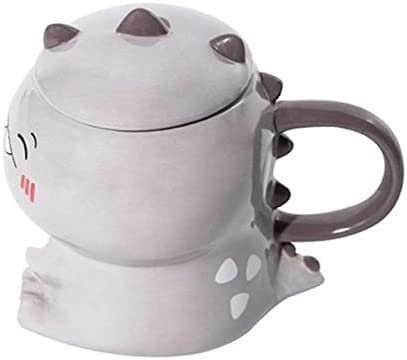 Tazas de café reutilizables Taza de cerámica de dinosaurio lindo de dibujos animados Taza de café pintada a mano creativa con cuchara Taza de agua para bebida de leche Linda (Color: Bg, Tamaño: 450