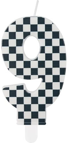Racing Cars 9 Birthday Candles with Black White Stripes, Racing Number 9 Candles Cake Toppers for Cake, Racing Cars Themed Party for Girls Boys 9th Birthday Party Decorations Supplies