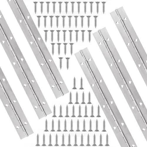 LOPYXBR Piano Band Stainless Steel 30 cm Hinges Heavy Duty Piano Hinge with Holes and 72 Screws Hinge Stainless Steel Piano Band Hinge for Pianos Doors Windows Cabinets Pack of 6