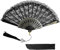 Hugwait Elegant Black Lace Folding Hand Fan for Women, Vintage Fabric Handheld Fan with Tassel, Ideal for Parties, Dancing, Cosplay, and Home Decoration-23cm