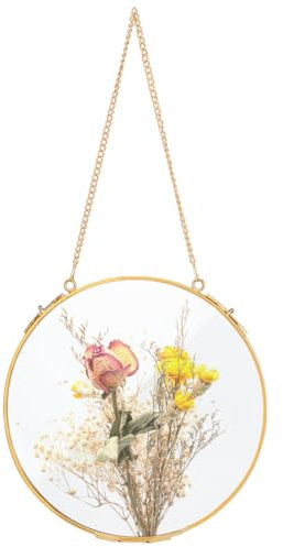 UNICRAFTALE 1Pcs 20cm Cadre Photo Flottant en Verre à Suspendre Doré Cadres de Fleurs Pressées Cadre Mural Rond Laiton pour Fleurs Séchées Photos Herbier en Double Verre Photo Support D'affichage