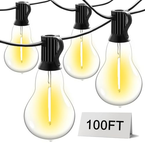 Bestendony 100FT Plug In Outdoor Lights Festoon Light Mains Powered Garden Bulb Lights Outdoor Waterproof with 50+2 Shatterproof Bulbs Outside Hanging Decorative Light for Garden, Porch, Gazebo, Party