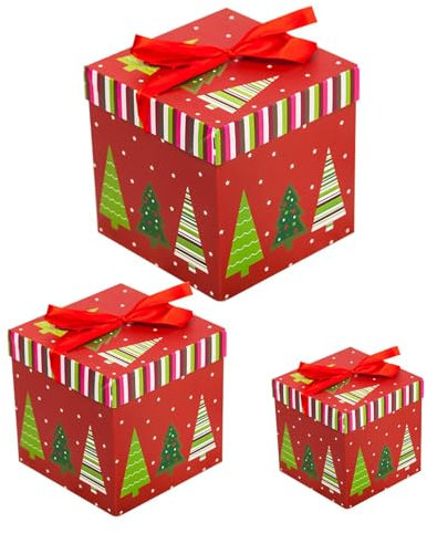 Generisch Weihnachts-Nistkastenturm,Weihnachts-Nistkästen - Kartons Dekorationen | Weihnachts-Stapelbox-Set, 3 Größen, Box-Turm-Dekoration mit Schleife für Feiertage, Neujahr