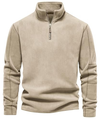 PADOLA Pullover Felpa in Pile da Uomo Maglione Invernale da Uomo con Cerniera a 1/4 Felpa Senza Cappuccio con Manica Lunga Dolcevita Maglione Lavoro Cardigan
