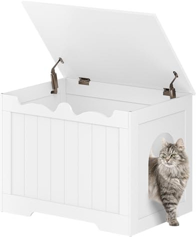 Hzuaneri Katzenschrank, Katzenklo Schrank, Oben zu öffnendes Verstecktes Katzentoiletten Schrank Möbel, Indoor-Katzenhaus, Aufbewahrungsbox, 70 x 50 x 53 cm, Für Flure, Schlafzimmer, Weiß CB84803X
