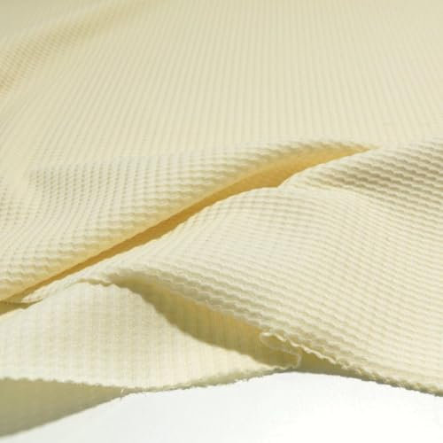 TOLKO Bündchen-Jersey für Shirt Kleid Rock | Kleiderstoff Modestoff Weich knitterarm elastisch | 85cm breiter Schlauch Baumwollstoff Jersey Stoff Meterware (Creme Waffel Optik)