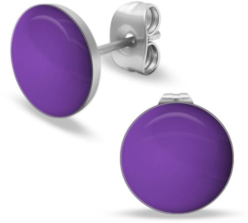 Soul-Cats runde Ohrstecker Ohrringe aus Edelstahl, glänzend für Frauen Mädchen Durchmesser 10mm, Farbe: lila