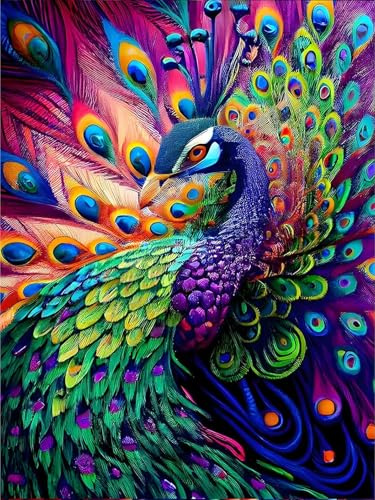 Musevial Peacock Stamped Cross Stitch Kits - Colorful Printed Easy Pattern Needlepoint Kits Embroidery Crafts for Adults Beginners Gift 12x16 Inch