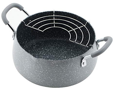 KUOYTT Pentola per friggere Tempura, friggitrice, pentole per friggere potabili, pentola Antiaderente Multifunzione con griglia di Scarico, per fornelli a induzione e fornelli a Gas