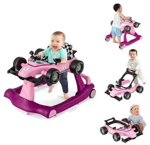 COSTWAY 4 in 1 Lauflernhilfe, Lauflernwagen klappbar mit verstellbarer Höhe & Geschwindigkeit, Baby Walker Autoförmig mit Musikbox, Licht & Rädern, Gehfrei Baby ab 6 Monaten, 12kg Belastbar (Violett)