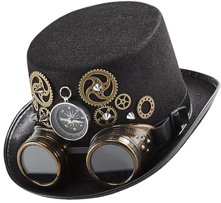 Steampunk Cosplay Hut, Zeitreisender Steampunk-Zylinder mit Brillen-Zahnrädern, Herren Gothic Steampunk-Hüte, Anziehhut für Halloween, Cosplay, Maskerade, Foto-Requisiten für Damen und Herren