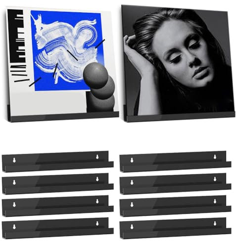 Scaffale per Dischi Vinile, 6 Pezzi Supporto Vinile da Parete, Porta CD da Parete er Soggiorno, Supporto Nero Porta Dischi Vinile, Mensole da Muro per Dischi, Foto, CD e Display Copertine di Album