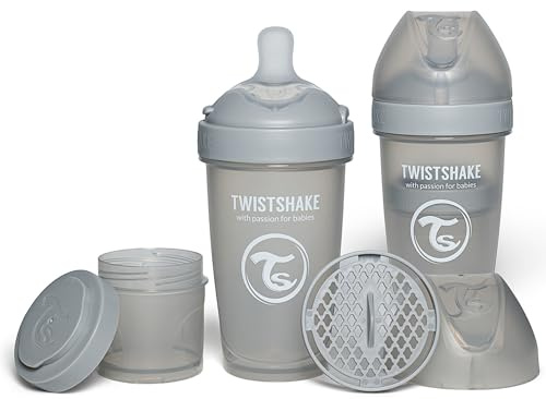 Twistshake 2x Pro Double Biberon Anti-Colique avec Récipient à Lait en Poudre - 260 ml | Mamelon en Silicone à Débit Moyen | Biberon de Lait pour Bébé sans BPA | Convient aux Bébés de 2m+ | Gris