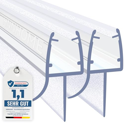 HNNHOME Duschtürdichtung unten mit Gummilippe für 5-8 mm Glas, 90cmx2 | Transparentes PVC, zuschneidbar, einfache Montage gegen Wasseraustritt an Duschtüren und Duschkabinen