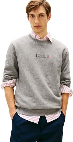 Tommy Hilfiger Herren Sweatshirt Brand Love mit Rundhalsausschnitt, Grau (Medium Grey Heather), L
