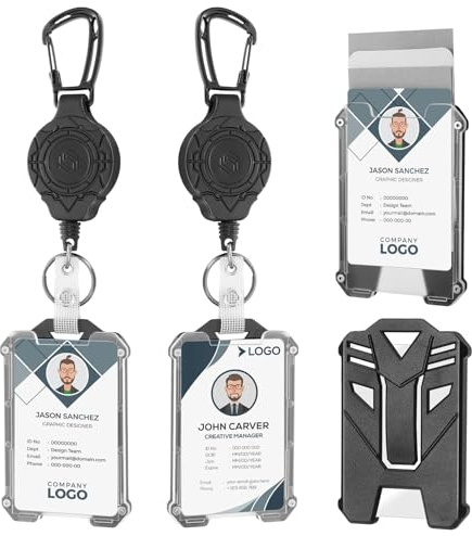 2 Pack Heavy Duty Retractable Badge Reel with ID Card Holder, Black