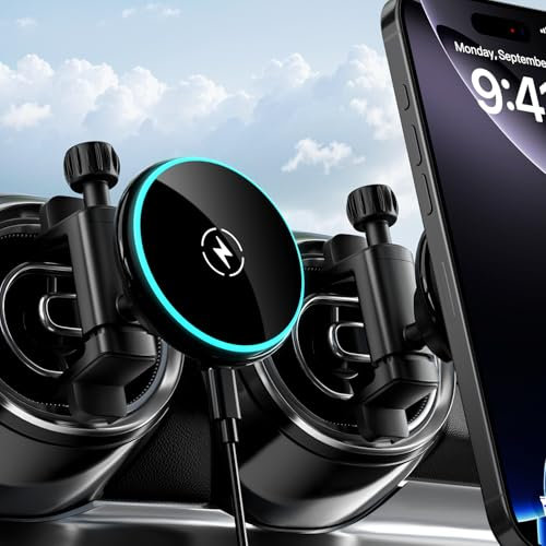 ALAFLY 15W Support Telephone Voiture [Qi2 Certifié] pour Mercedes-Benz A/B/C/E/G/GLA/GLK, Support Chargeur sans Fil Voiture pour iPhone 17 16 15 14 13 12 Pro Max Plus Mini