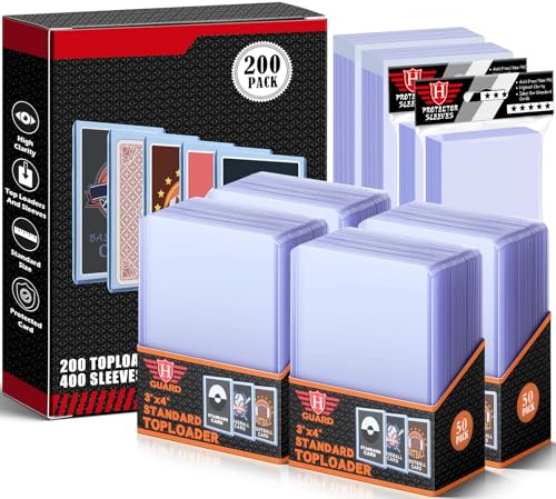 400ct Card Sleeves Top Loaders, 200 Hard Toploader+ 200 Clear Card Sleeves | Standard Clear Card Toploaders, Trading Card Protectors, Plastic Card Holder Case for Football, Sports, MTG, Game Cards